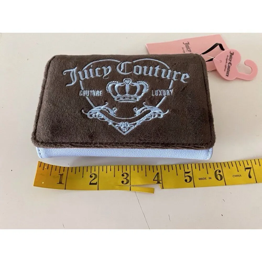 JUICY COUTURE GIRLIE ROYALTY Double Sided Trifold Wallet‎ Chocolate Blue NEW